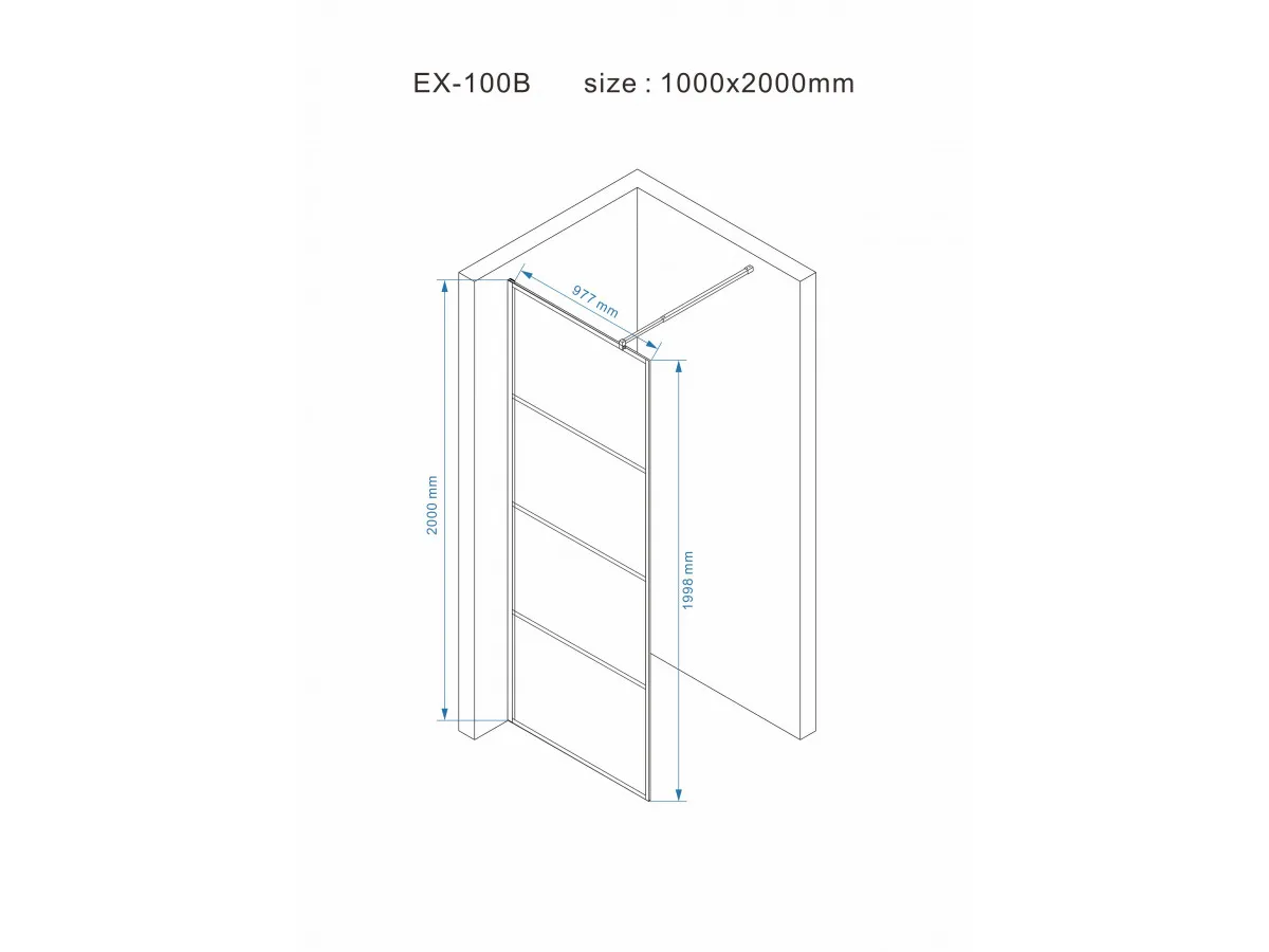 NKS Paravan EX100B-1 walk in crni 1000x2000/8mm<br />
NANO EASY CLEAN KBKEX100B1100 