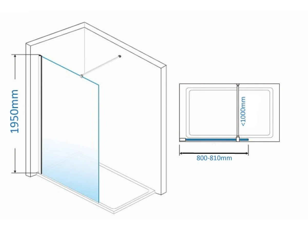 Nks Tus Fonte paravan walk in 195x80/8mm KBFOW80 