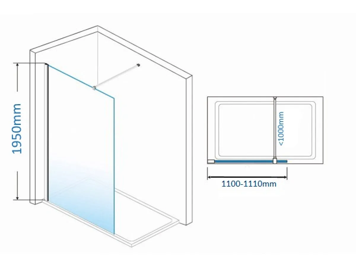 Nks Tus Fonte paravan walk in 195x110/8mm KBFOW110 