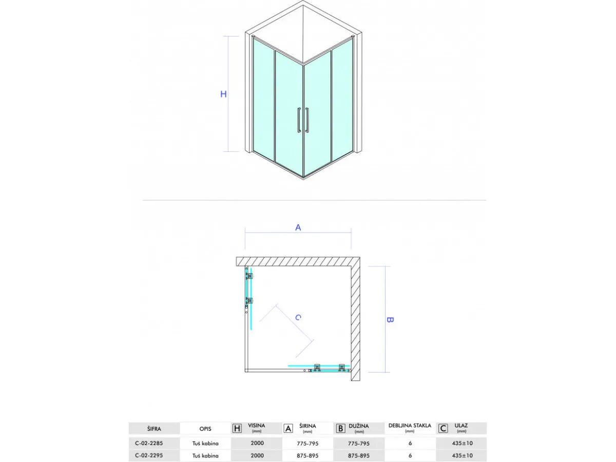 Concept tus kabina devon200 100x80x200cm 6mm providno staklo C-02-22100/22080 