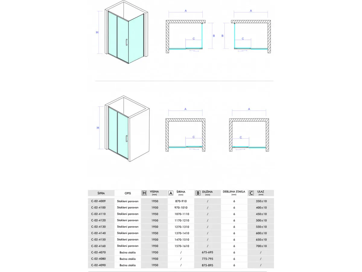 Concept tus kabina atlas 90x80x195cm 6mm providno staklo C-02-4009/4080 