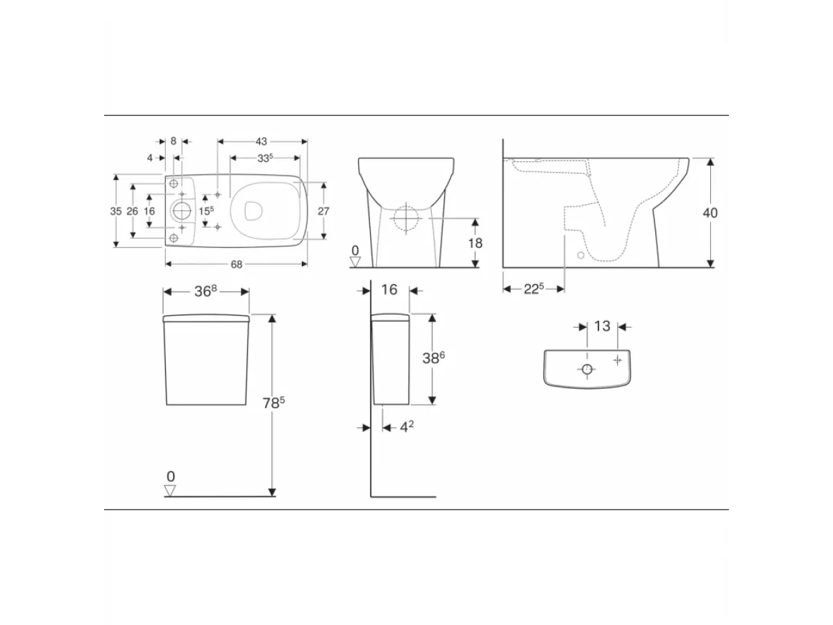 Geberit Selnova Square monoblok simplon/baltik sa wc daskom back to wall rimfree 