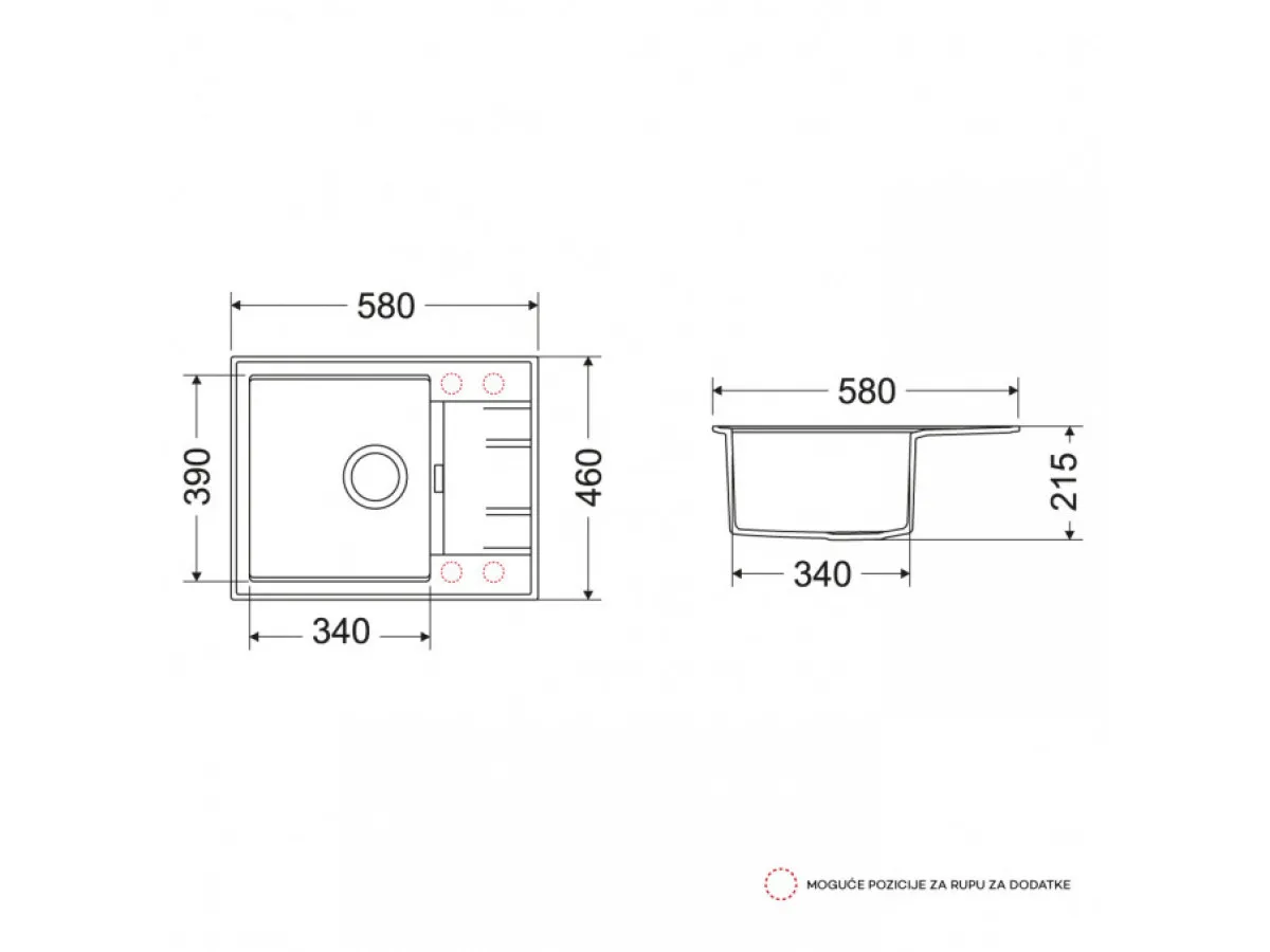 Milo Granitna sudopera MILO AVANGARD 58x46 Lava stone sa sifonom AVA.L.1KKO 