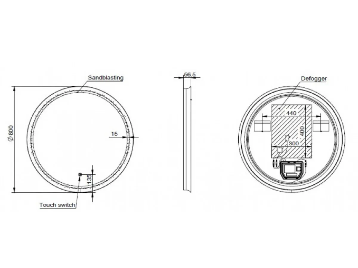 COPEN Ogledalo fi800 sa alu ramom 56,5mm LED mat crno C-06-101MB 