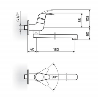 Rosan Jednorucni Ventil Za Jednu Vodu,Ovalni Izliv 150 Mm Jp522015 