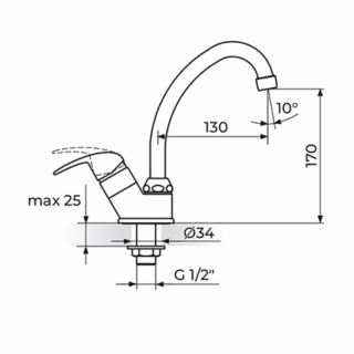 Rosan Jednorucni Ventil Za Jednu Vodu, Izliv 130 Mm Jp531130 