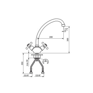 Rosan Nostalgija Baterija Za Sudoperu, Lavabo Duzi Izliv 200Mm N23020 