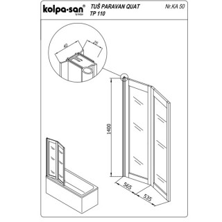 KOLPA TP QUAT 110 UNI - dvodelni paravan, POLISTIREN,BELI h=140 - 790510 