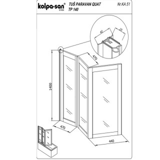 KOLPA TP QUAT 140 UNI - trodelni paravan,POLISTIREN,BELI,sirina =135 h=140  - 944180 