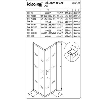 KOLPA SQ line TKK 70x70 S/CH SILVER 5/6 mm SILVER/CINCILA h=190 - 512650 