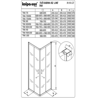 KOLPA SQ line TKK 70x90 S/K BELA 5/6 mm BELA/PROVIDNO h=190 - 511230 