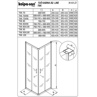 KOLPA SQ line TKK 70x90 S/K SILVER 5/6 mm SILVER/PROVIDNO h=190 - 511240 