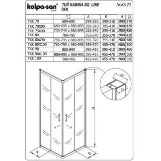 KOLPA SQ line TKK 70x90 S/CH BELA 5/6 mm BELA/CINCILA h=190 - 511210 