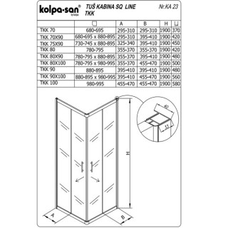 KOLPA SQ line TKK 70x90 S/CH SILVER 5/6 mm SILVER/CINCILA h=190 - 511220 