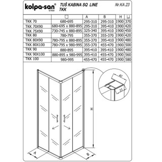 KOLPA SQ line TKK 75x90 S/K BELA 5/6 mm BELA/PROVIDNO h=190 - 511250 