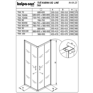 KOLPA SQ line TKK 75x90 S/K SILVER 5/6 mm SILVER/PROVIDNO h=190 - 511270 