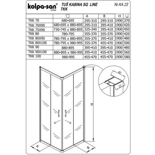 KOLPA SQ line TKK 75x90 S/CH BELA 5/6 mm BELA/CINCILA h=190 - 511260 