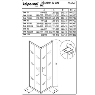 KOLPA SQ line TKK 80x90 S/K BELA 5/6 mm BELA/PROVIDNO h=190 - 511350 