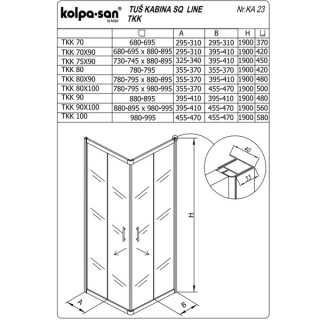 KOLPA SQ line TKK 80x90 S/K SILVER 5/6 mm SILVER/PROVIDNO h=190 - 511360 