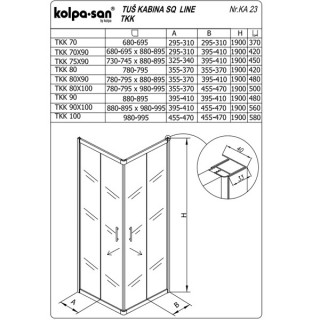 KOLPA SQ line TKK 80x90 S/CH SILVER 5/6 mm SILVER/CINCILA h=190 - 511340 