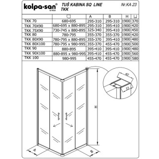 KOLPA SQ line TKK 80x100 S/CH BELA 5/6 mm BELA/CINCILA h=190 - 511290 