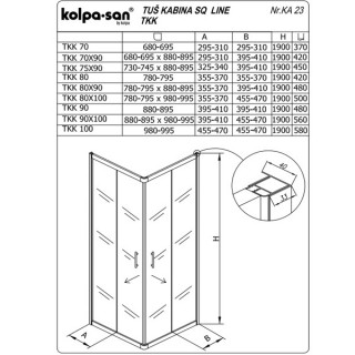 KOLPA SQ line TKK 90 S/K BELA 5/6 mm BELA/PROVIDNO h=190 - 511030 