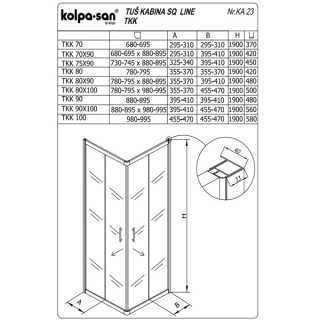 KOLPA SQ line TKK 90x100 S/K SILVER 5/6 mm SILVER/PROVIDNO h=190 - 511400 