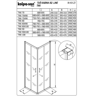 KOLPA SQ line TKK 90x100 S/CH SILVER 5/6 mm SILVER/CINCILA h=190 - 511380 