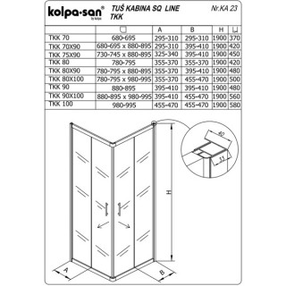 KOLPA SQ line TKK 100 S/K BELA 5/6 mm BELA/PROVIDNO h=190 - 511190 