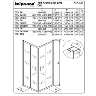 KOLPA SQ line TKK 100 S/CH BELA 5/6 mm BELA/CINCILA h=190 - 511170 