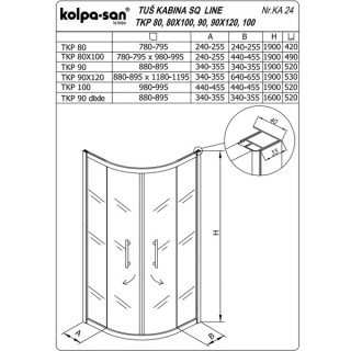 KOLPA SQ line TKP 80 S/CH BELA 5/6 mm BELA/CINCILA h=190 - 511050 