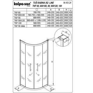KOLPA SQ line TKP 80x100 S/K BELA 5/6 mm BELA/PROVIDNO h=190 - 511470 