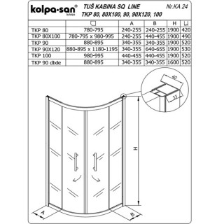 KOLPA SQ line TKP 80x100 S/K SILVER 5/6 mm SILVER/PROVIDNO h=190 - 511480 