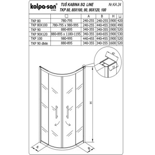 KOLPA SQ line TKP 80x100 S/CH BELA 5/6 mm BELA/CINCILA h=190 - 511450 