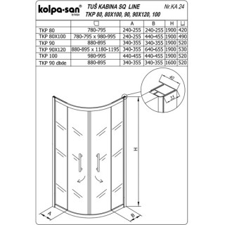 KOLPA SQ line TKP 90 S/CH BELA 5/6 mm BELA/CINCILA h=190 - 511090 