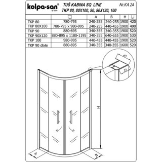KOLPA SQ line TKP 90x120 S/K SILVER 5/6 mm SILVER/PROVIDNO h=190 - 511540 