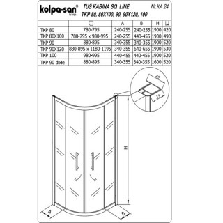 KOLPA SQ line TKP 90x120 S/CH SILVER 5/6 mm SILVER/CINCILA h=190 - 511520 