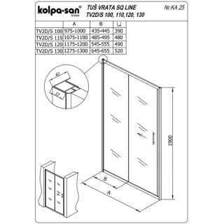 KOLPA TV2D/S SQ line 100 S/K SILVER tus vrata 5/6 mm SILVER/PROVIDNO h=190 - 511580 