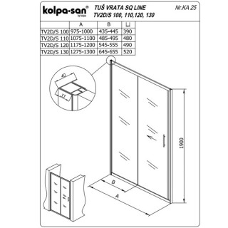 KOLPA TV2D/S SQ line 120 S/CH BELA tus vrata 5/6 mm BELA/CINCILA h=190 - 511630 