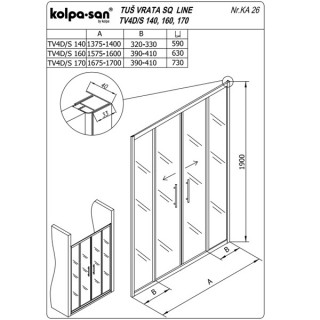 KOLPA TV4D/S SQ line 140 S/K BELA tus vrata 5/6 mm BELA/PROVIDNO h=190 - 511730 