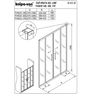 KOLPA TV4D/S SQ line 160 S/CH BELA tus vrata 5/6 mm BELA/CINCILA h=190 - 511750 