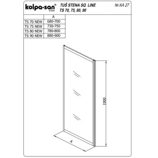 KOLPA TS SQ line 70/K SILVER - providno,tus stena 5 mm h=190 (komb. TKK,TV SQ line) - 527560 