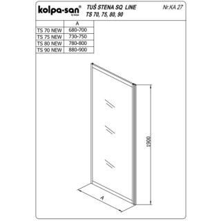 KOLPA TS SQ line 75/K  BELA - providno,tus stena 5 mm h=190 (komb. TKK,TV SQ line) - 527590 