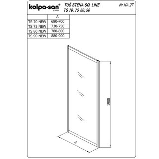KOLPA TS SQ line 75/CH BELA - cincila,tus stena 5 mm h=190 (komb. TKK,TV SQ line) - 527570 