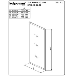 KOLPA TS SQ line 80/CH SILVER - cincila,tus stena 5 mm h=190 (komb. TKK,TKP,TV SQ line) - 527620 