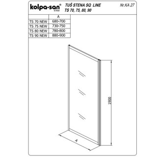 KOLPA TS SQ line 90/K BELA - providno,tus stena 5 mm h=190 (komb. TKK,TKP,TV SQ line) - 527670 