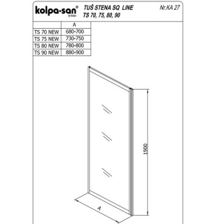 KOLPA TS SQ line 90/K SILVER - providno,tus stena 5 mm h=190 (komb. TKK,TKP,TV SQ line) - 527680 