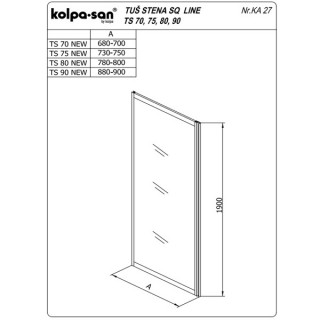 KOLPA TS SQ line 90/CH SILVER - cincila,tus stena 5 mm h=190 (komb. TKK,TKP,TV SQ line) - 527660 