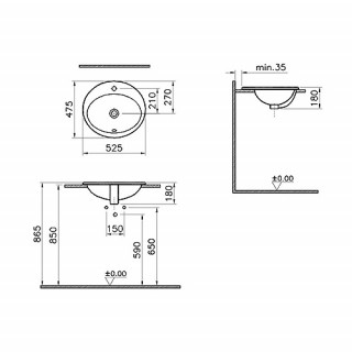 VITRA LAVABO UGRADNI S20 53X47 