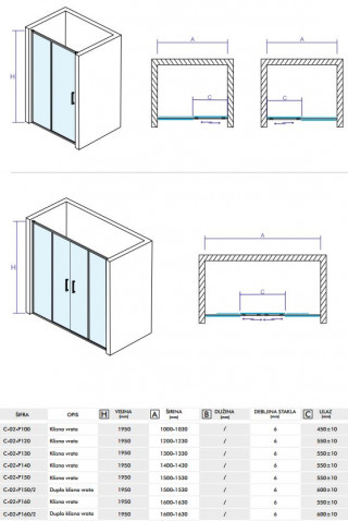 CONCEPT Klizna vrata  OPAL 1000x1950 staklo 6mm providno JBC626-100 / C-02-P100 